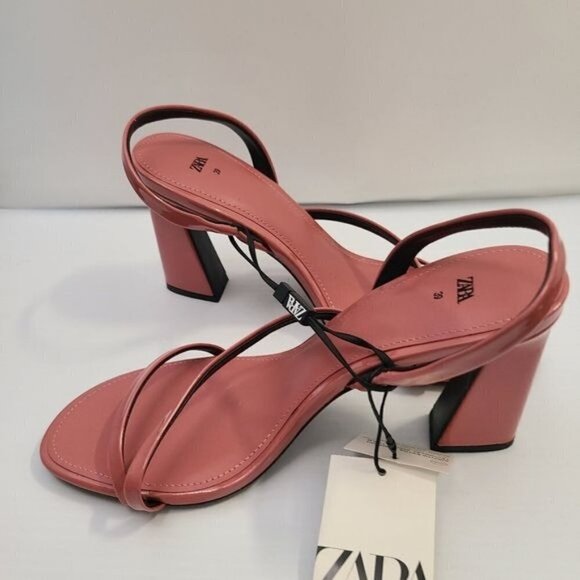 ZARA STRAPPY BLOCK HEEL SANDALS Pink SIZE 8 | 1332/110 - Picture 9 of 11